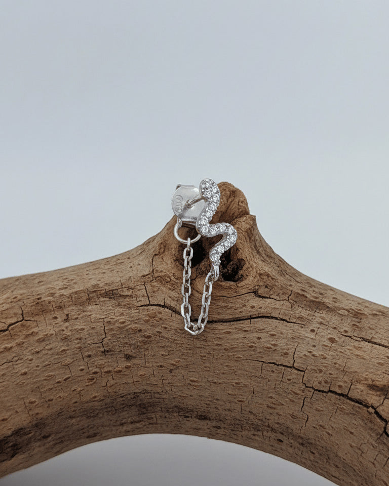 snake shape earring with back to front chain.