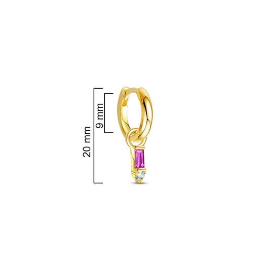 9 mm plain huggie hoops with removable dangling with pink baguette stone.