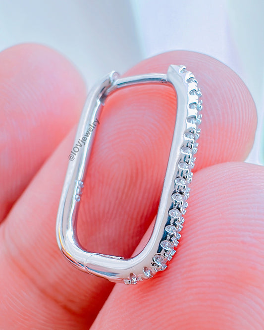 rectangular single line CZ hoop earring.