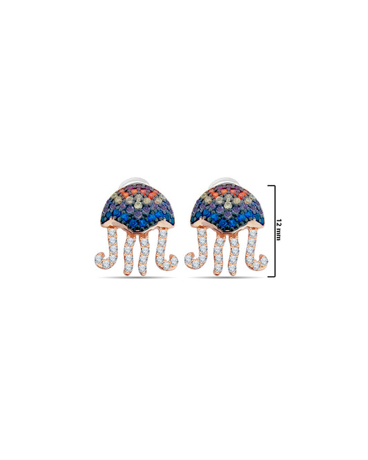 Multi color CZ jelly fish shape rosegold stud earring.