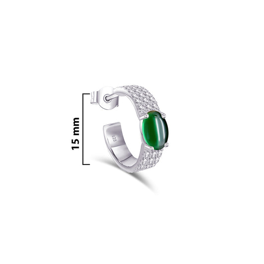 CZ pave setting hoop earring with emerald color cabochon stone.