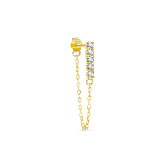 CZ bar with dangling chain front and back style earring.