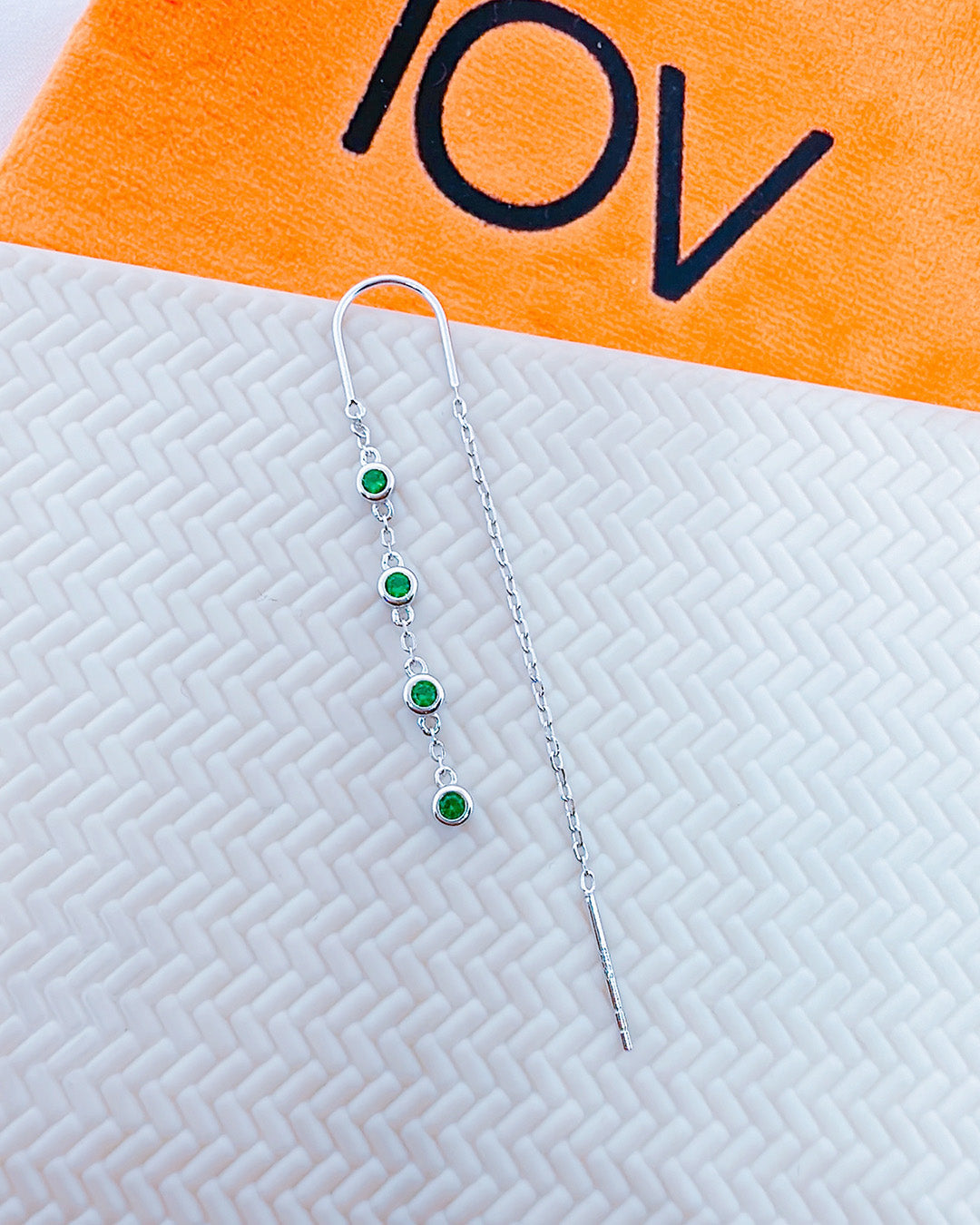 colored CZ bezel setting threader earrings.