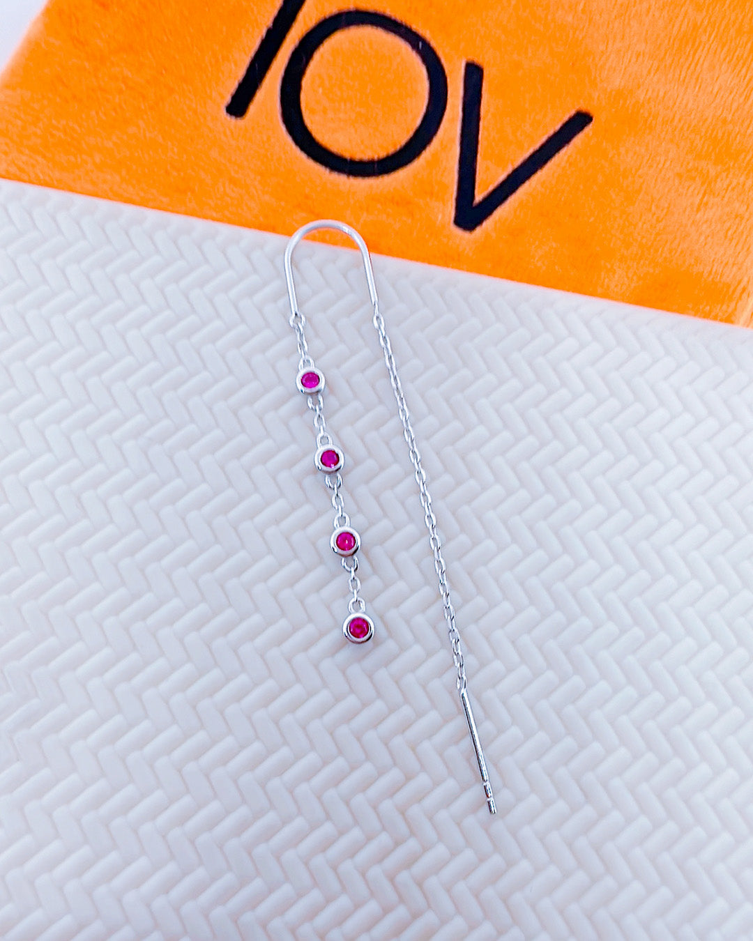 colored CZ bezel setting threader earrings.