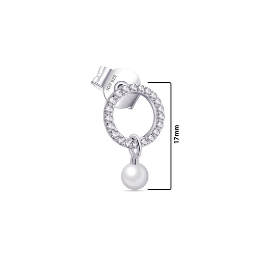 circle shape with dangling pearl stud earring