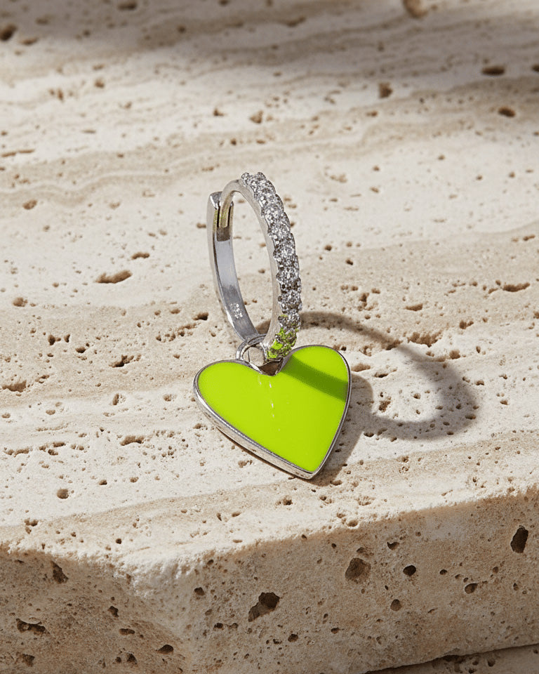 heart shape enamel dangling hoops earrings.