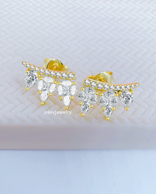 CZ marquise and pear shape stones stud earrings.