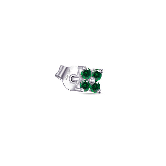 cluster of four CZ emerald color round stones stud earring.