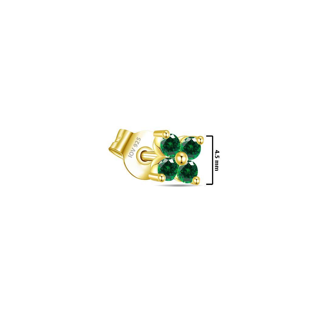 cluster of four CZ emerald color round stones stud earring.