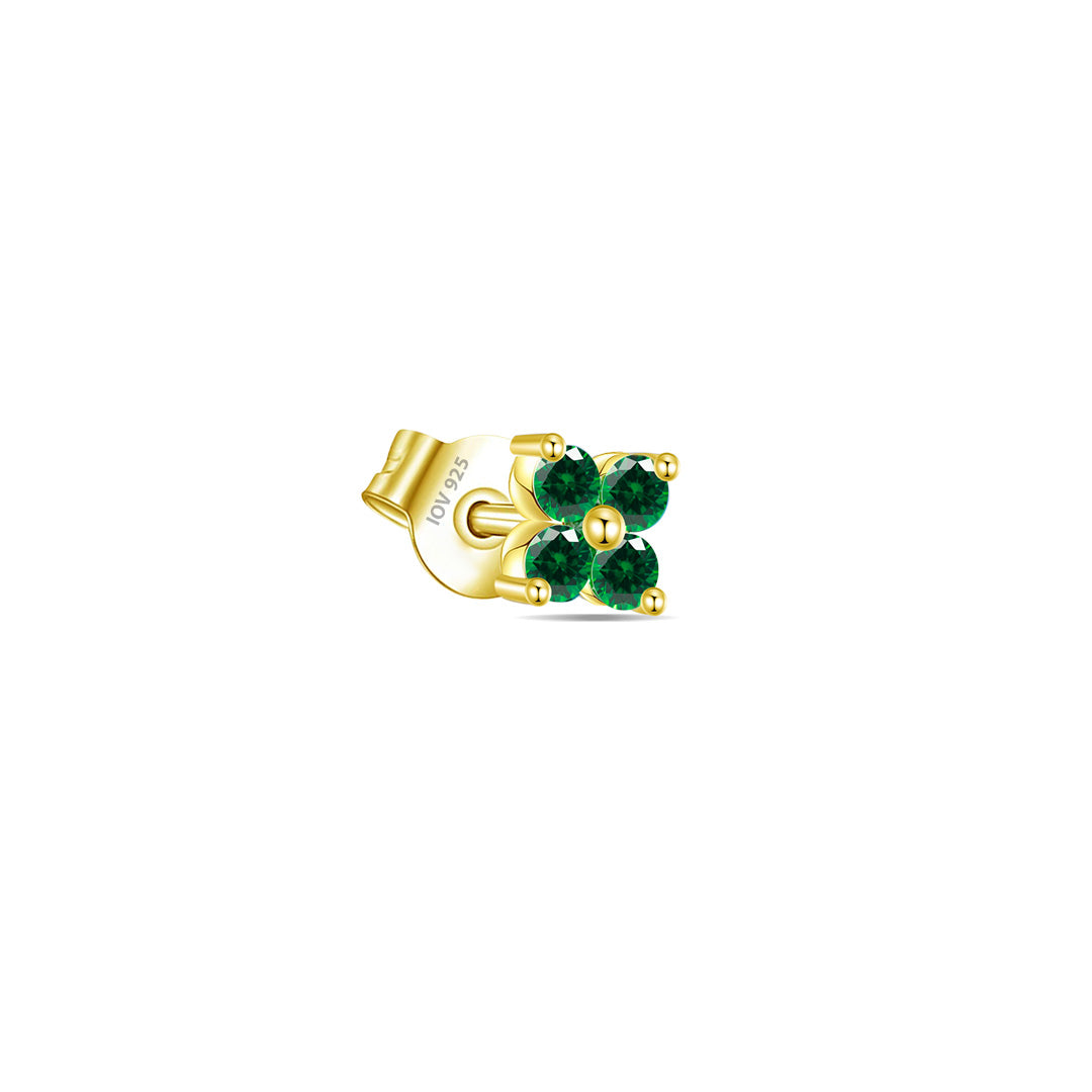 cluster of four CZ emerald color round stones stud earring.