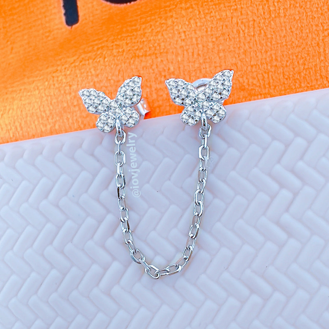 double butterfly chain-linked stud earring.