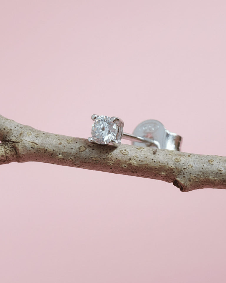 2 and 3 mm round CZ classic stud earring.