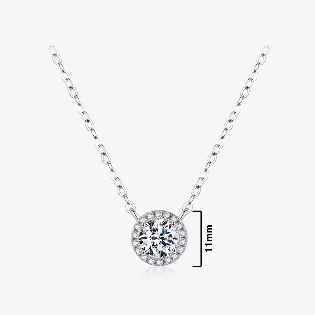 solitaire CZ necklace in halo setting.