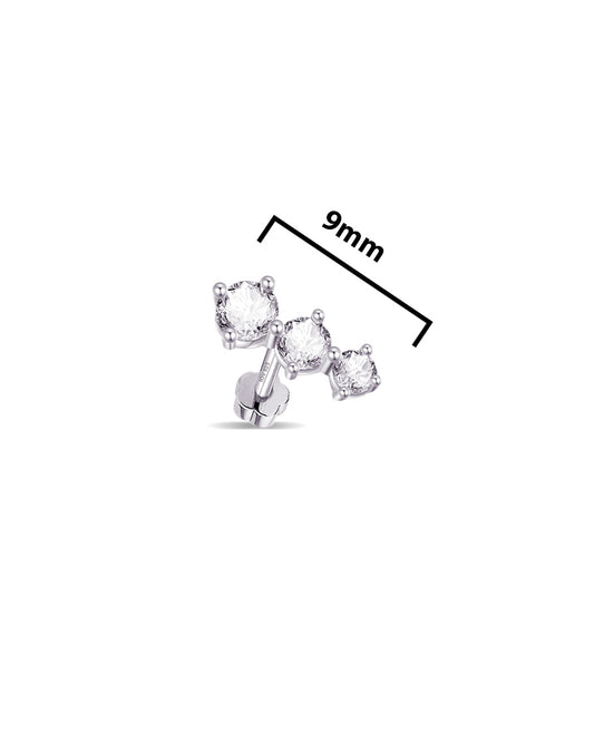 three CZ graduated sizes stone flatback piercing earring.