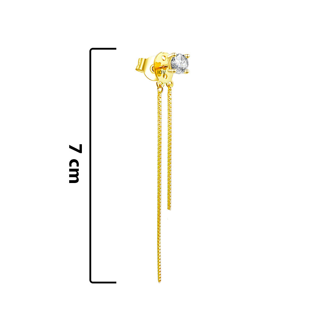 stone stud earring with double dangling box chain.