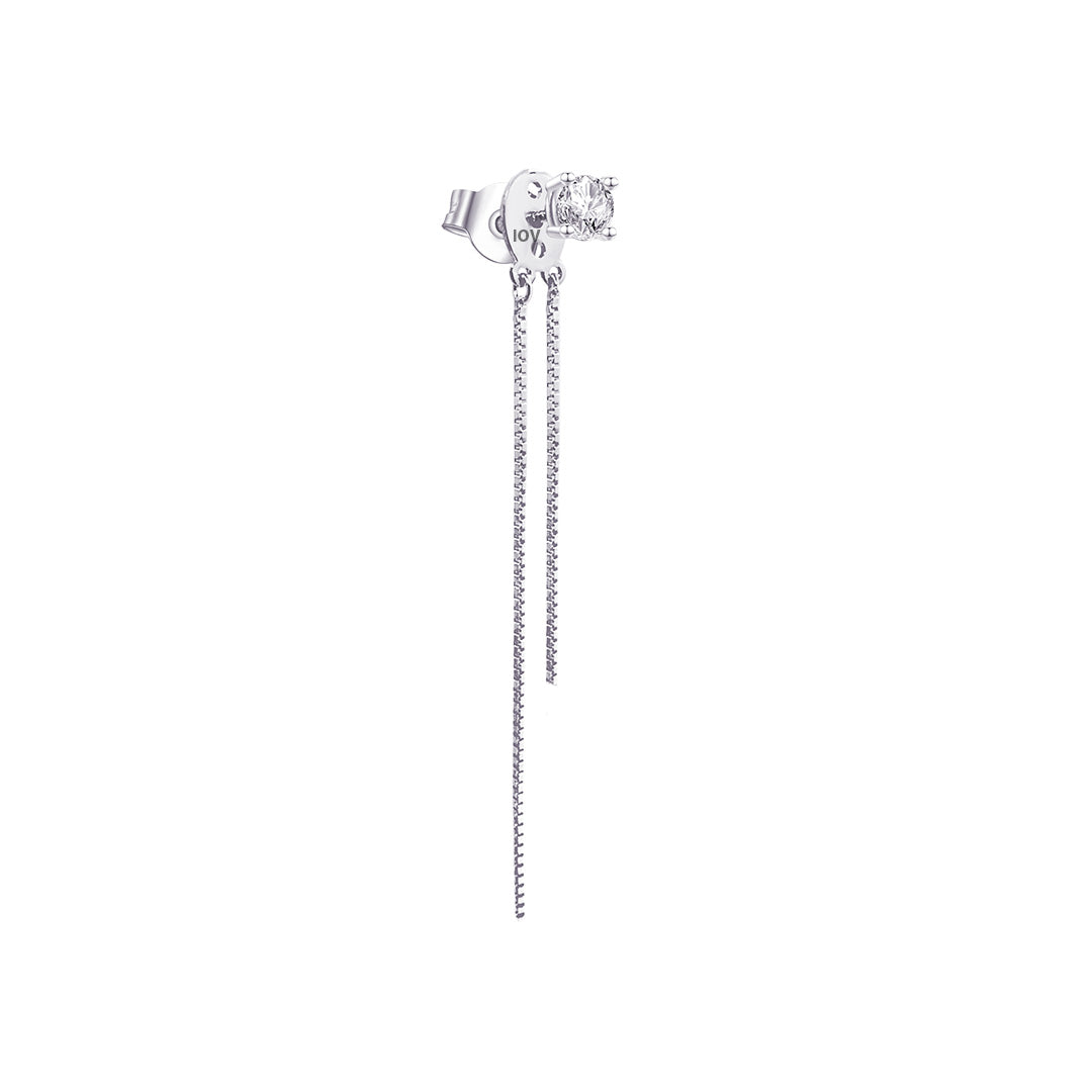 stone stud earring with double dangling box chain.
