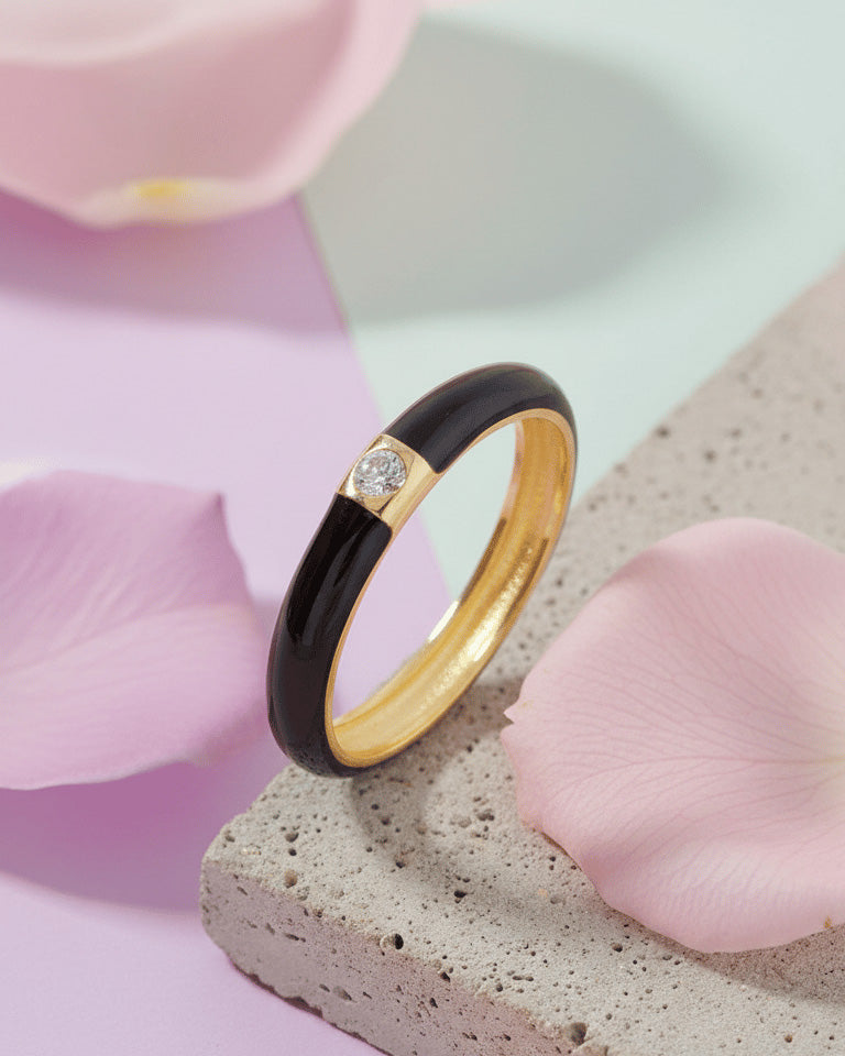 Enamel colors eternity rings with one round CZ stone.