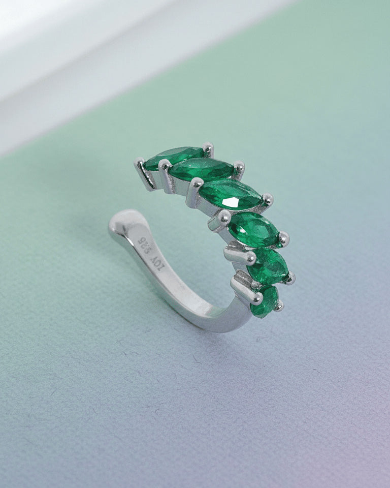 ruby and emerald color marquise stones earcuffs.