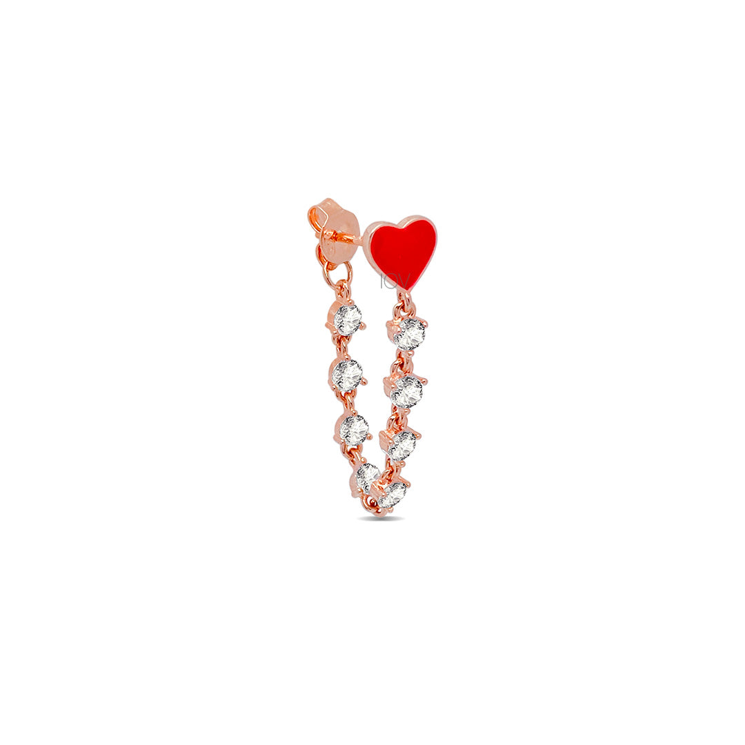 enamel heart chain back to front earring.