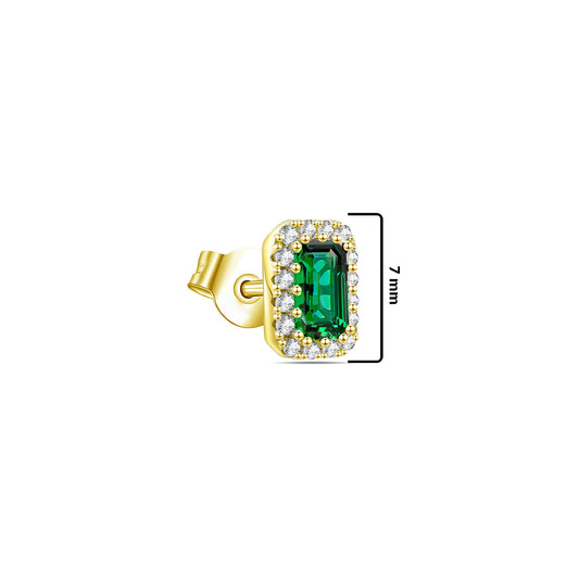 rectangular halo setting emerald color stud earring.
