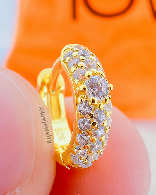 8mm CZ three lines stones huggie hoop earring.