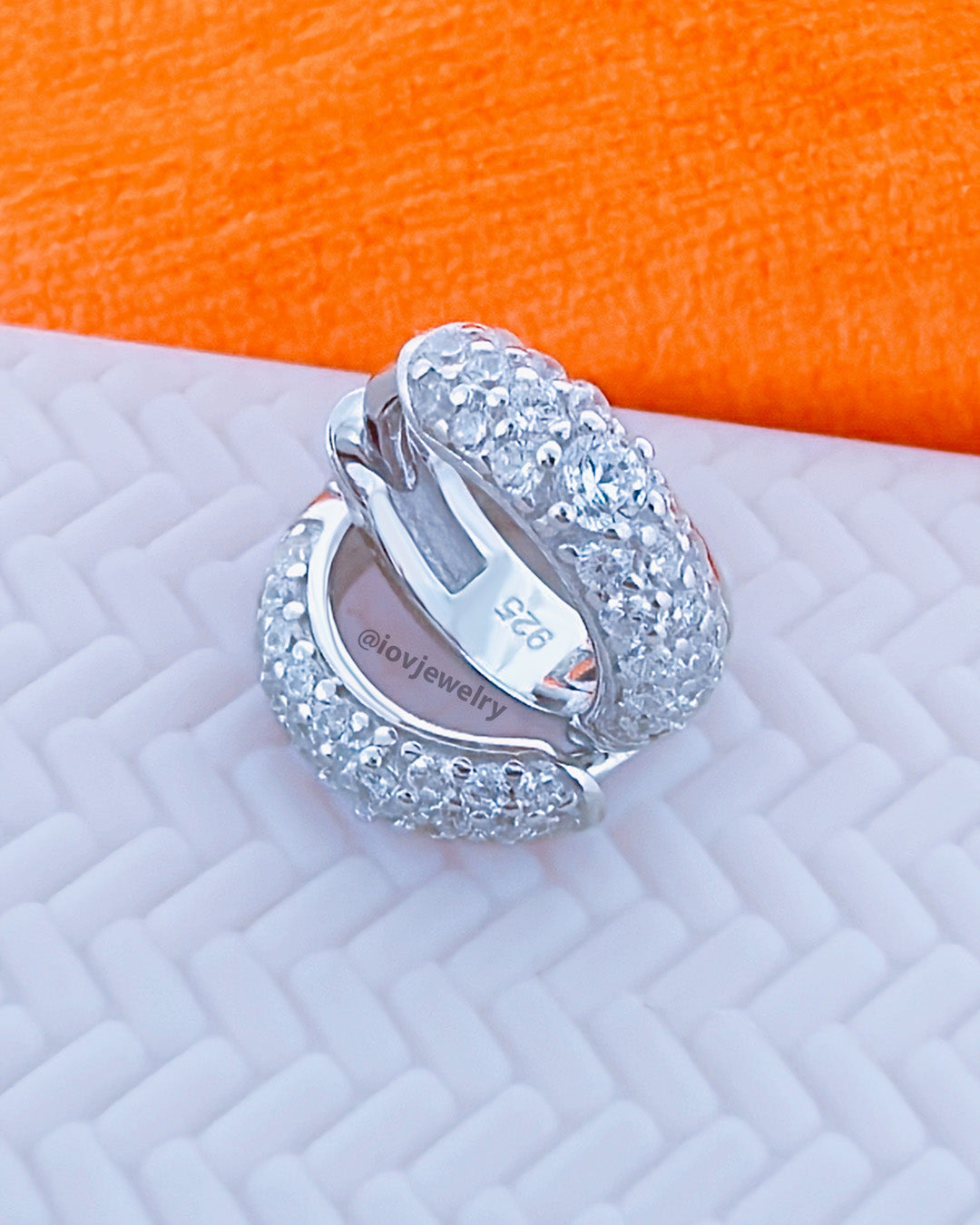 8mm CZ three lines stones huggie hoop earring.