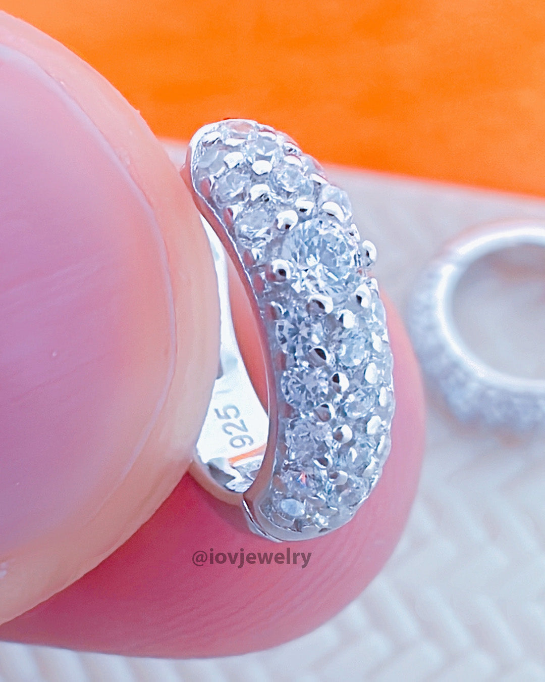 8mm CZ three lines stones huggie hoop earring.