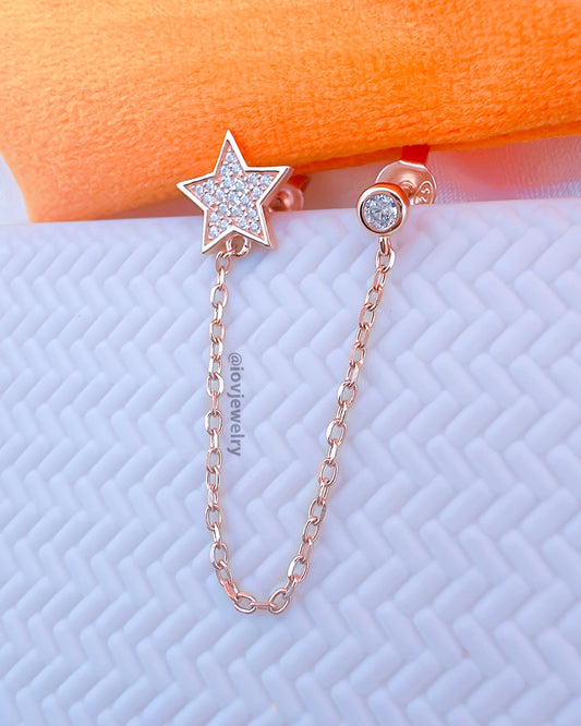 double stud star and CZ bezel stone setting earring.