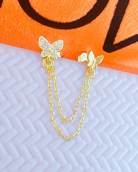 doube stud butterfly chains earring.