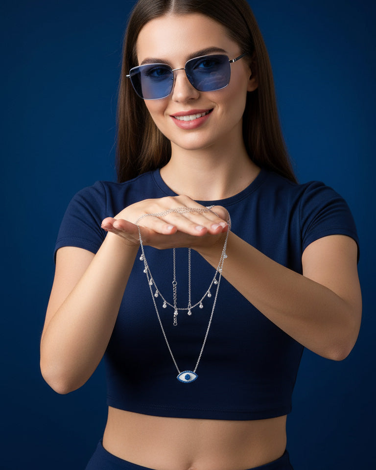 two layered MOP and CZ sapphire color necklace and choker.