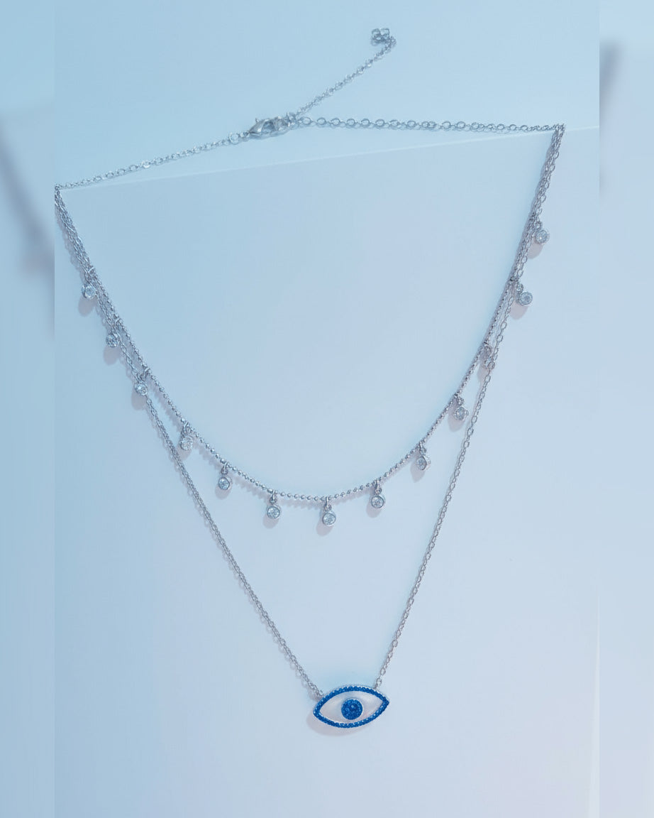 two layered MOP and CZ sapphire color necklace and choker.