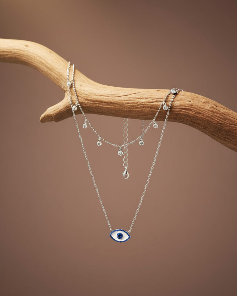 two layered MOP and CZ sapphire color necklace and choker.