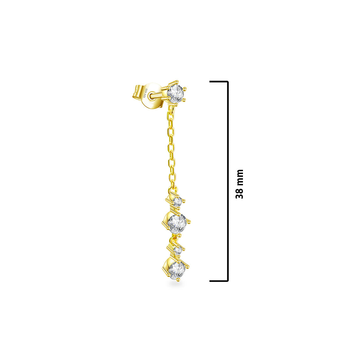 dangling chain earring with round CZ stones stud earring.