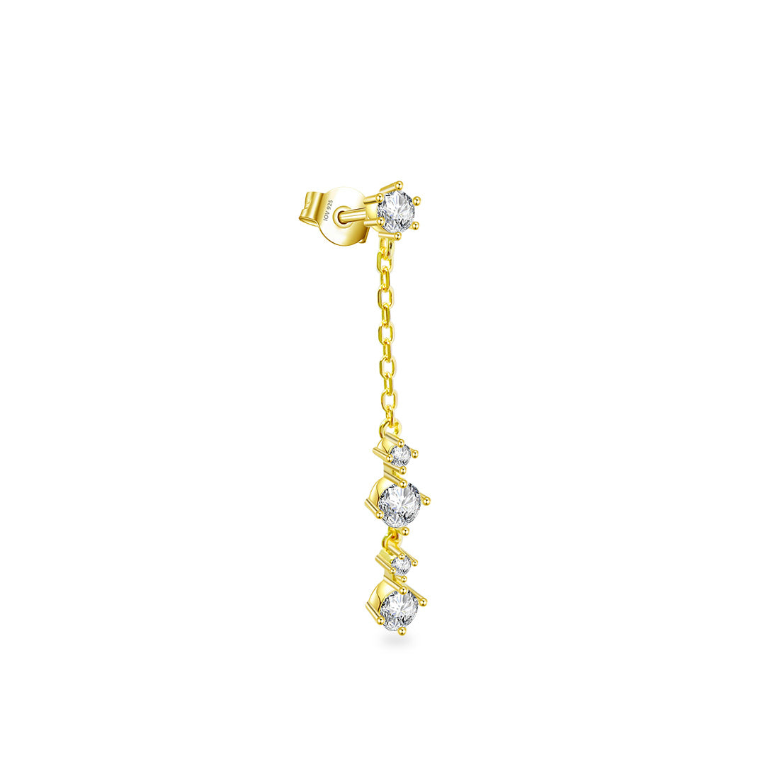 dangling chain earring with round CZ stones stud earring.