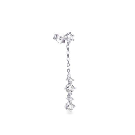 dangling chain earring with round CZ stones stud earring.
