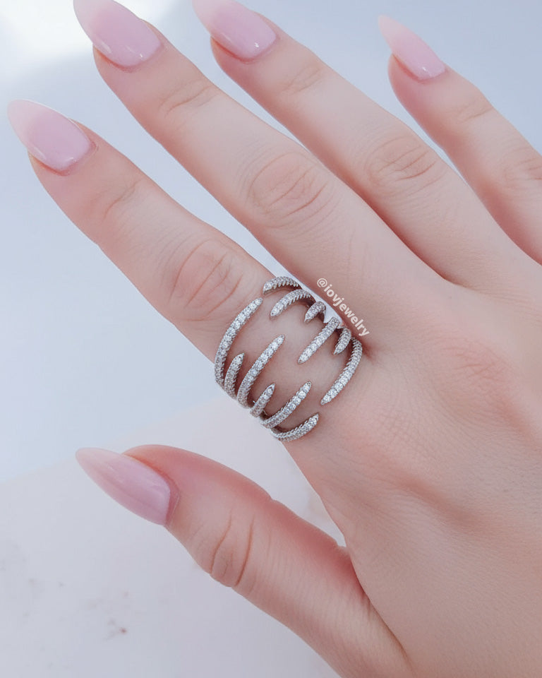 multi-lines CZ open adjustable fashion ring.