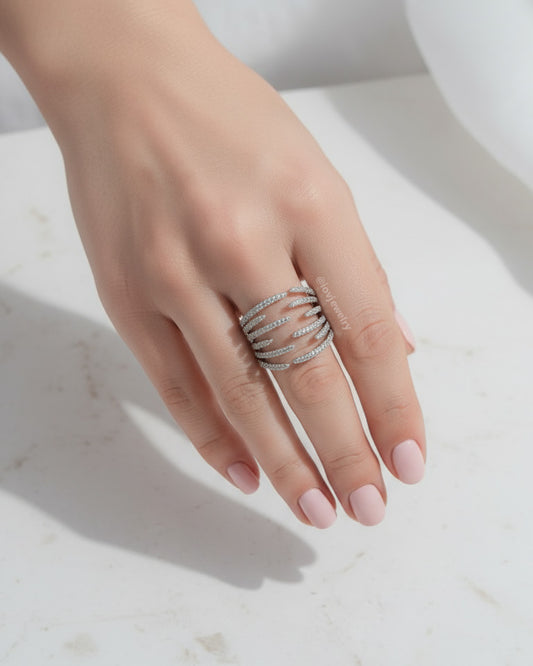 multi-lines CZ open adjustable fashion ring.