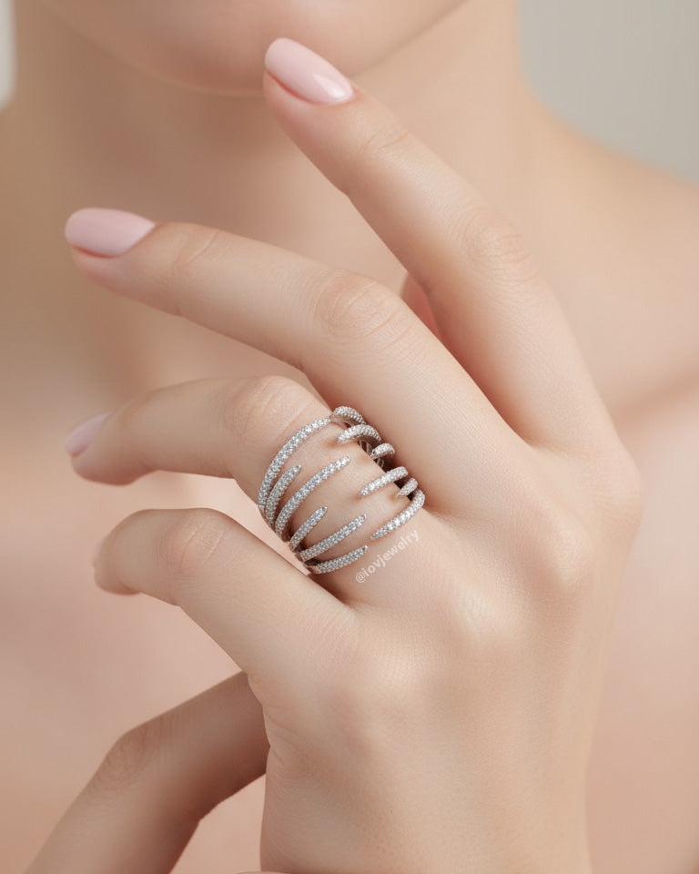multi-lines CZ open adjustable fashion ring.
