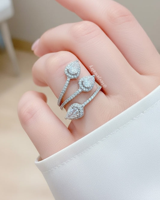 the pear shapes open adjustable ring.