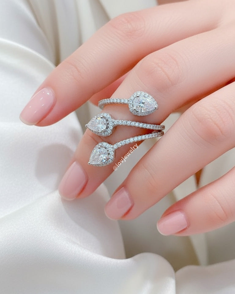the pear shapes open adjustable ring.