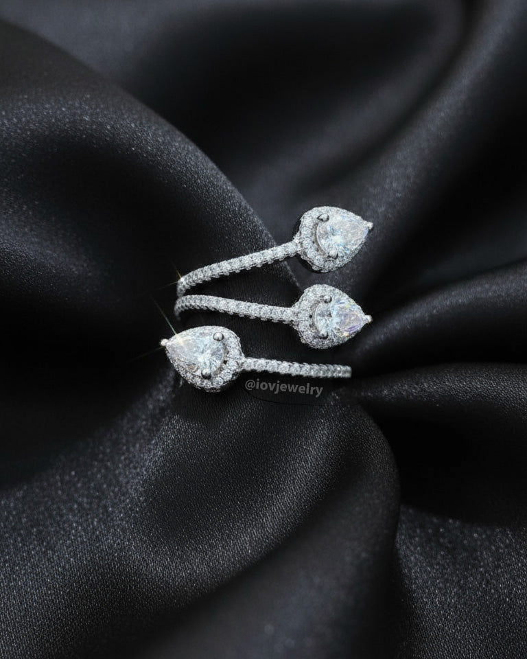 the pear shapes open adjustable ring.