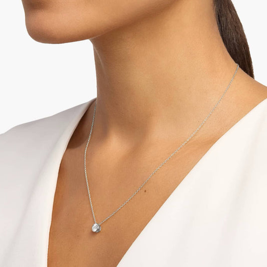 movable 5 mm CZ in bezel setting necklace.