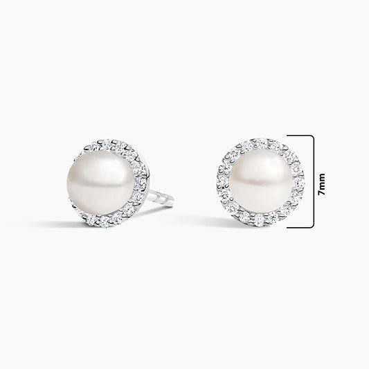 pearl stud earring with halo setting.