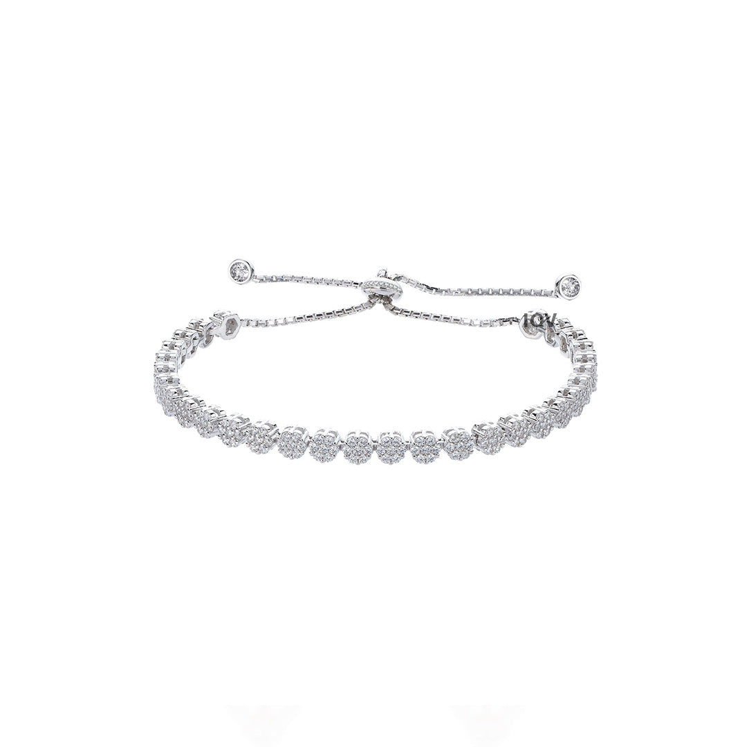 Silver Cluster Cubic Zirconia Adjustable Bracelet