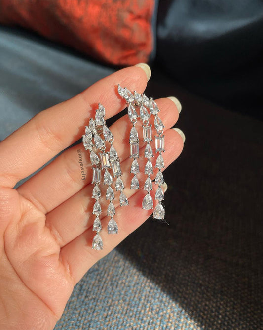 three lines multi shapes CZ stones earrings.