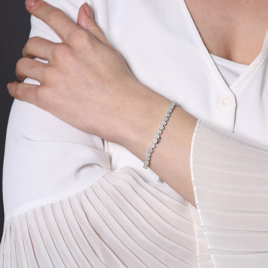 Silver Cluster Cubic Zirconia Adjustable Bracelet