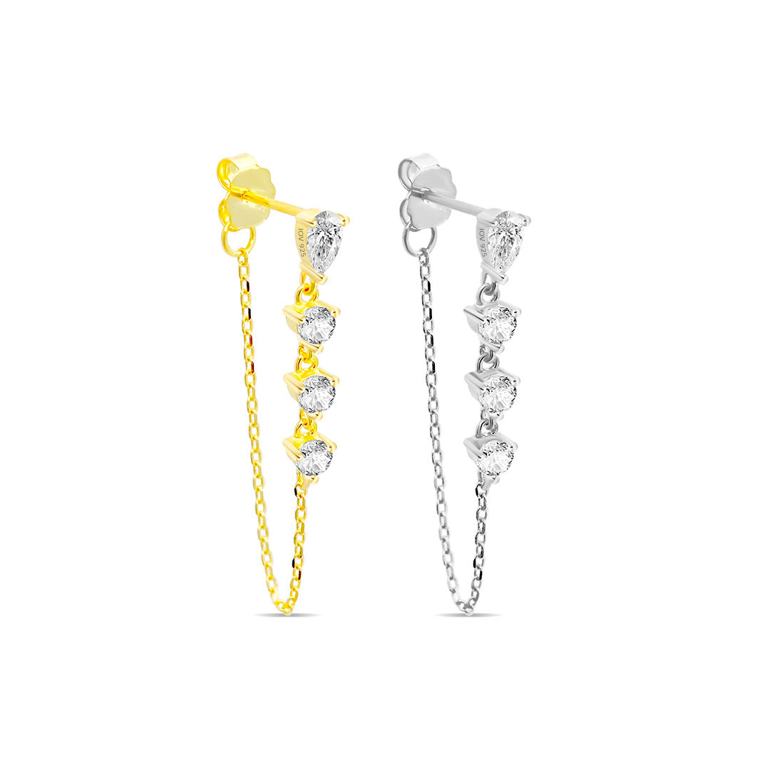 pear and round stones dangling chain earring.
