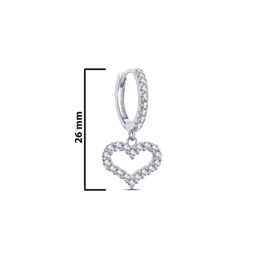 Dangling heart shape hoop earrings.