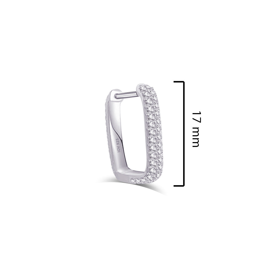 Rectangular hoop CZ pave setting earring.