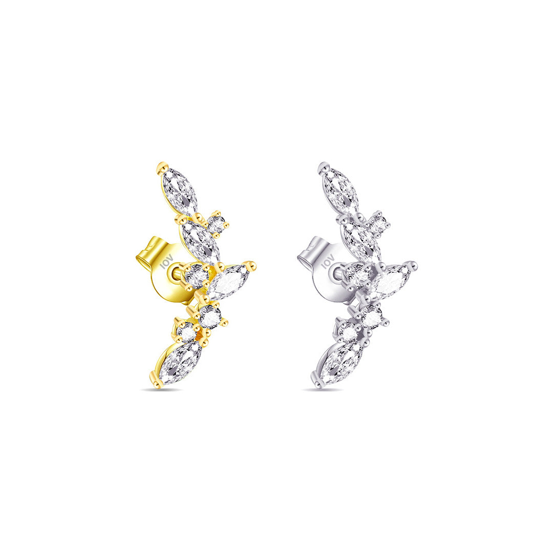 curved marquise and round stones stud earring.